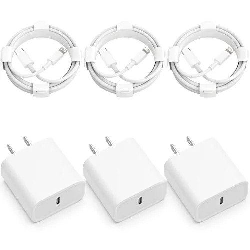 TNDAJI 20W USB-C Wall Charger (3-Pack) with Lightning Cables